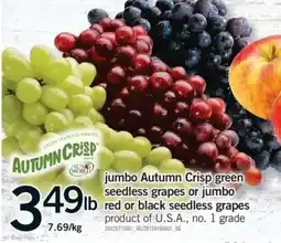 Fortinos Sun world jumbo autumn crisp green seedless grapes or jumbo red or black seedless grapes offer