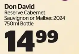 Calgary Co-op Don David Reserve Cabernet Sauvignon or Malbec 2024 offer