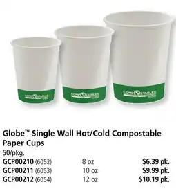 Covey Basics Globe single wall hot cold compostable paper cups offer