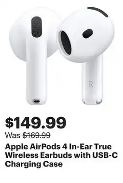 Best Buy Apple AirPods 4 In-Ear True Wireless Earbuds with USB-C Charging Case offer