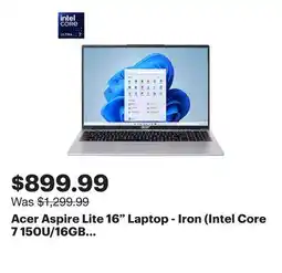 Best Buy Acer Aspire Lite 16 Laptop - Iron (Intel Core 7 150U/16GB RAM/512GB SSD/Windows 11) offer