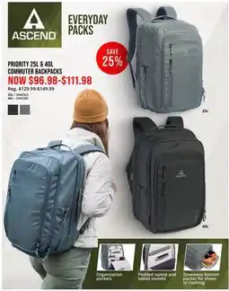 Cabela's PRIORITY 25L & 40L COMMUTER BACKPACKS offer