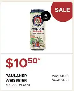The Beer Store PAULANER WEISSBIER 4 X 500 ml Cans offer