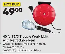 Princess Auto 40 ft. 16/3 Trouble Work Light with Retractable Reel offer