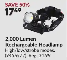 Princess Auto 2,000 Lumen Rechargeable Headlamp offer