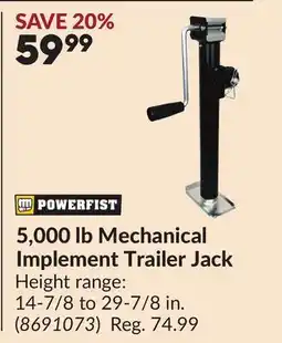Princess Auto 5,000 lb Mechanical Implement Trailer Jack offer
