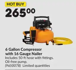 Princess Auto 6 Gallon Compressor with 16 Gauge Nailer offer