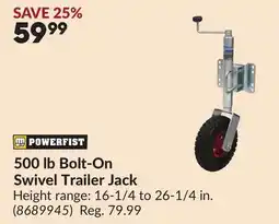 Princess Auto 500 lb Bolt-On Swivel Trailer Jack offer