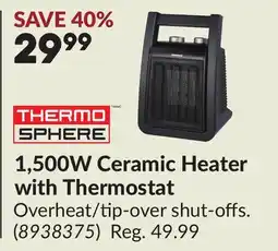 Princess Auto 1,500W Ceramic Heater with Thermostat offer