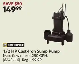 Princess Auto 1/2 HP Cast-Iron Sump Pump offer