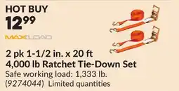 Princess Auto 2 pk 1-1/2 in. x 20 ft 4,000 lb Ratchet Tie-Down Set offer