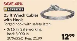 Princess Auto 25 ft Winch Cables with Hook offer