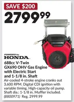 Princess Auto 688cc V-Twin GX690 OHV Gas Engine with Electric Start and 1-1/8 in. Shaft offer