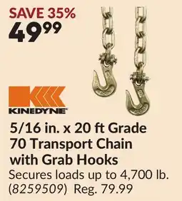 Princess Auto 5/16 in. x 20 ft Grade 70 Transport Chain with Grab Hooks offer