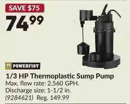 Princess Auto 1/3 HP Thermoplastic Sump Pump offer