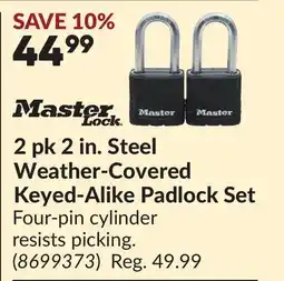 Princess Auto Master Lock 2 pk 2 in. Steel Weather-Covered Keyed-Alike Padlock Set offer