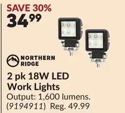 Princess Auto NORTHERN RIDGE 2 pk 18W LED Work Lights offer