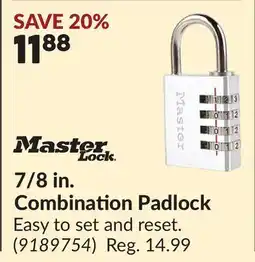 Princess Auto Master Lock 7/8 in. Combination Padlock offer