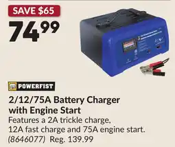 Princess Auto 2/12/75A Battery Charger with Engine Start offer