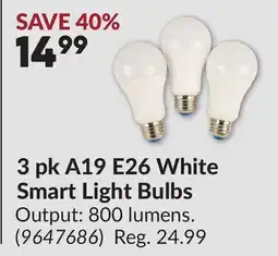 Princess Auto 3 pk A19 E26 White Smart Light Bulbs offer