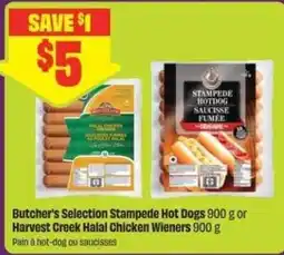 Chalo FreshCo Butcher's Selection Stamped Hot Dogs or Harvest Creek Halal Chicken Wieners offer