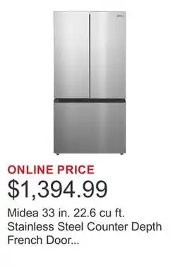 Costco Midea 33 in. 22.6 cu ft. Stainless Steel Counter Depth French Door Refrigerator with Auto Ice Maker offer