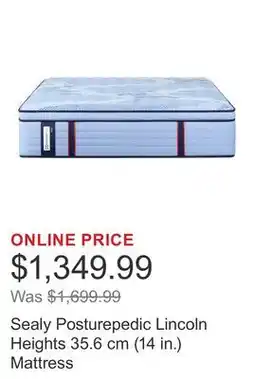 Costco Sealy Posturepedic Lincoln Heights 35.6 cm (14 in.) Mattress offer