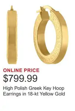 Costco High Polish Greek Key Hoop Earrings in 18-kt Yellow Gold offer