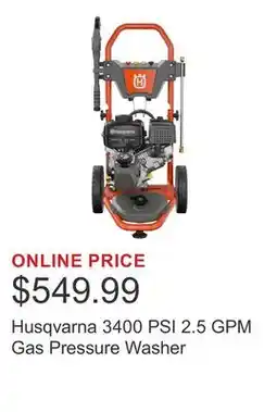 Costco Husqvarna 3400 PSI 2.5 GPM Gas Pressure Washer offer