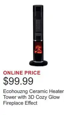 Costco Ecohouzng Ceramic Heater Tower with 3D Cozy Glow Fireplace Effect offer