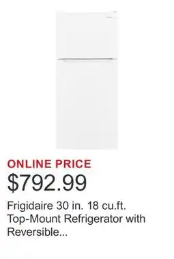 Costco Frigidaire 30 in. 18 cu.ft. Top-Mount Refrigerator with Reversible Door offer