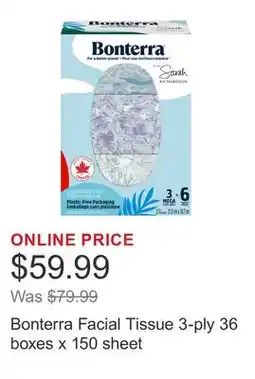 Costco Bonterra Facial Tissue 3-ply 36 boxes x 150 sheet offer
