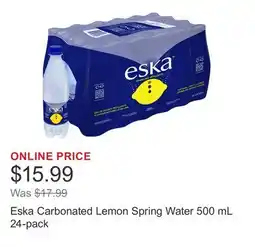 Costco Eska Carbonated Lemon Spring Water 500 mL 24-pack offer