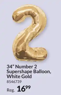 Party City 34 Number 2 Supershape Balloon, White Gold offer