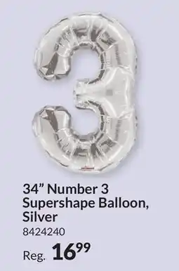 Party City 34 Number 3 Supershape Balloon, Silver offer