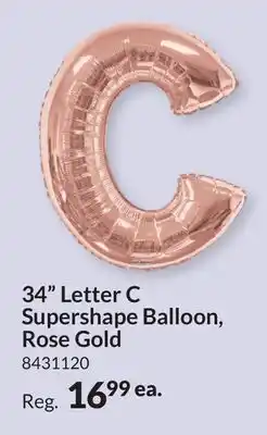 Party City 34 Letter C Supershape Balloon, Rose Gold offer