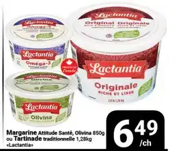 Pasquier Margarine Attitude Santé, Olivina 850g ou Tartinade traditionnelle 1,28kg Lactantia offer