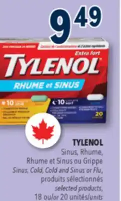 Familiprix TYLENOL Sinus, Cold, Cold and Sinus or Flu, Selected Products, 18 or 20 units offer