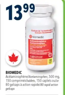 Familiprix BIOMEDIC Acetaminophen, 500 mg, 150 tablets, 150 caplets or 80 rapid action gelcaps offer