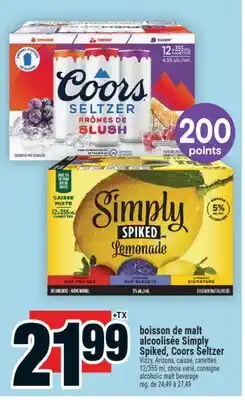 Super C boisson de malt alcoolisée Simply Spiked, Coors Seltzer | alcoholic malt beverage offer