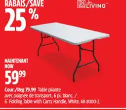 Canadian Tire FOR LIVING 6' Folding Table with Carry Handle, White offer