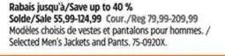 Canadian Tire Selected Men's Jackets and Pants offer