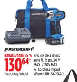 Canadian Tire Mastercraft 20V MAX 1⁄2˝ Cordless Impact Wrench Kit offer