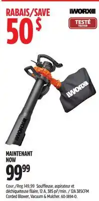 Canadian Tire Worx 12A 385CFM Corded Blower offer