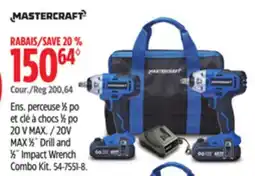 Canadian Tire Mastercraft 20V MAX 1⁄2˝ Drill and 1⁄2˝ Impact Wrench Combo Kit offer