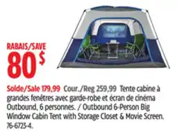 Canadian Tire Outbound 6-person Big Window Cabin Tent with Storage Closet & Movie Screen offer