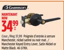 Canadian Tire Garrison Manchester Keyed Entry Lever, Satin Nickel or Matte Black offer