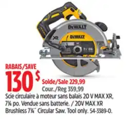 Canadian Tire Dewalt 20V MAX XR Brushless 7 1⁄4˝ Circular Saw offer