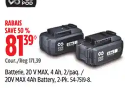 Canadian Tire 20V MAX 4Ah Battery, 2-Pk offer