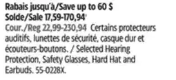 Canadian Tire Selected Hearing Protection, Safety Glasses, Hard Hat and Earbuds offer